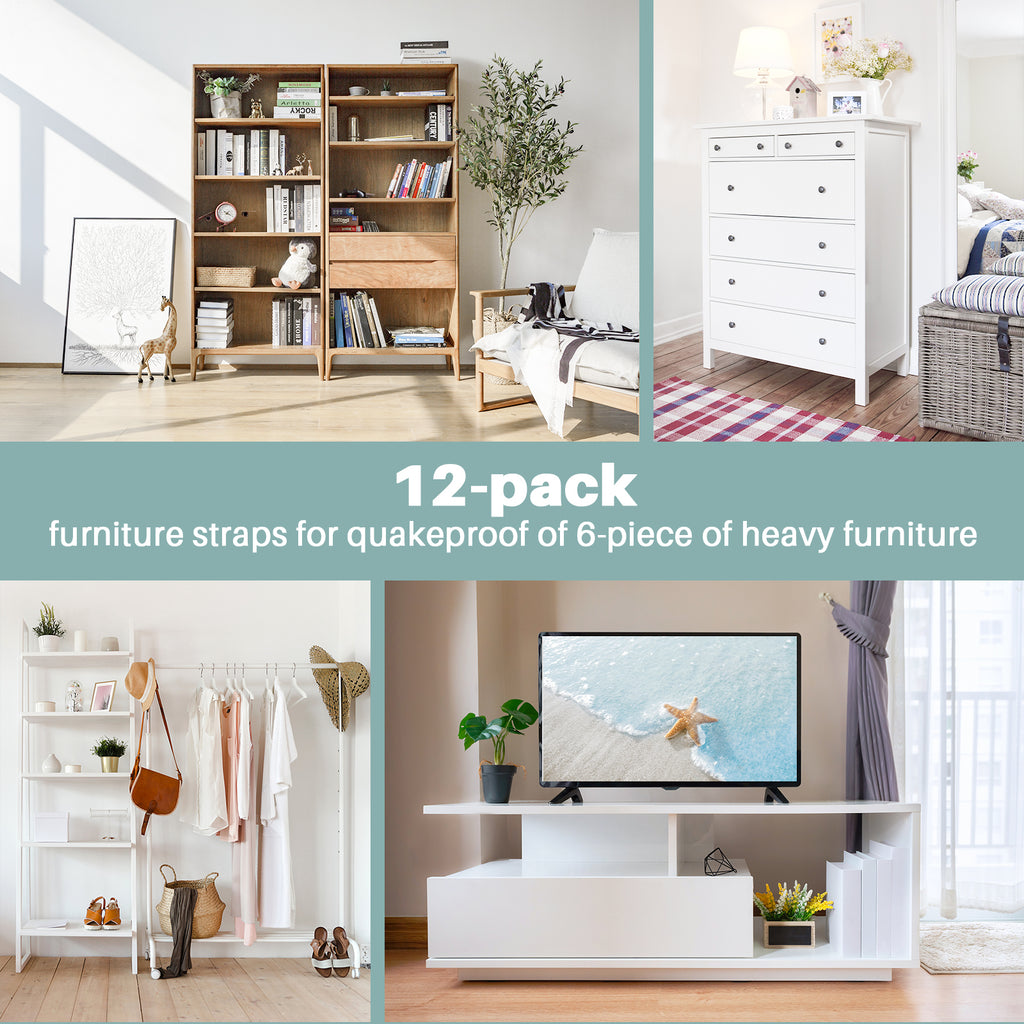 12-Pack Metal Anti-Tip Furniture Straps