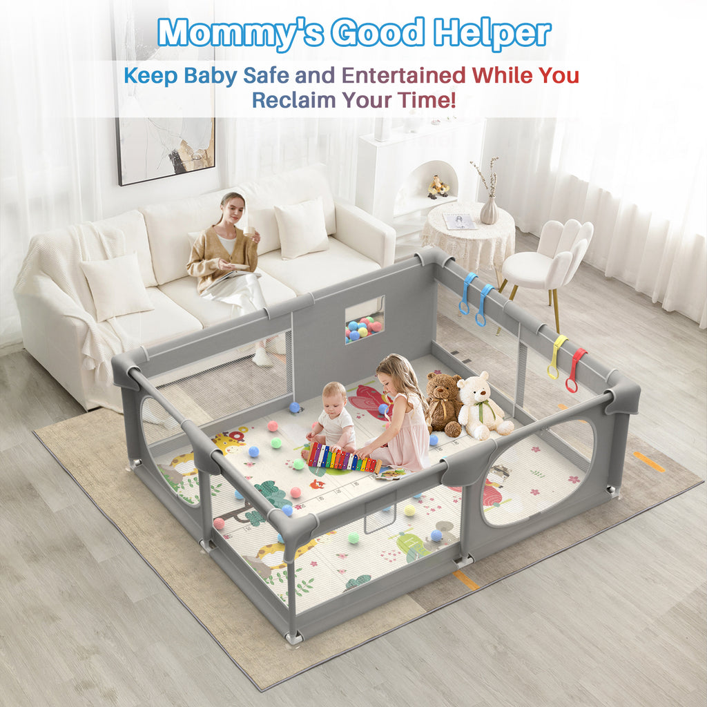 Baby Playpen with Mat, 71 x 59-inch Extra Large Play Yard for Baby and Toddler