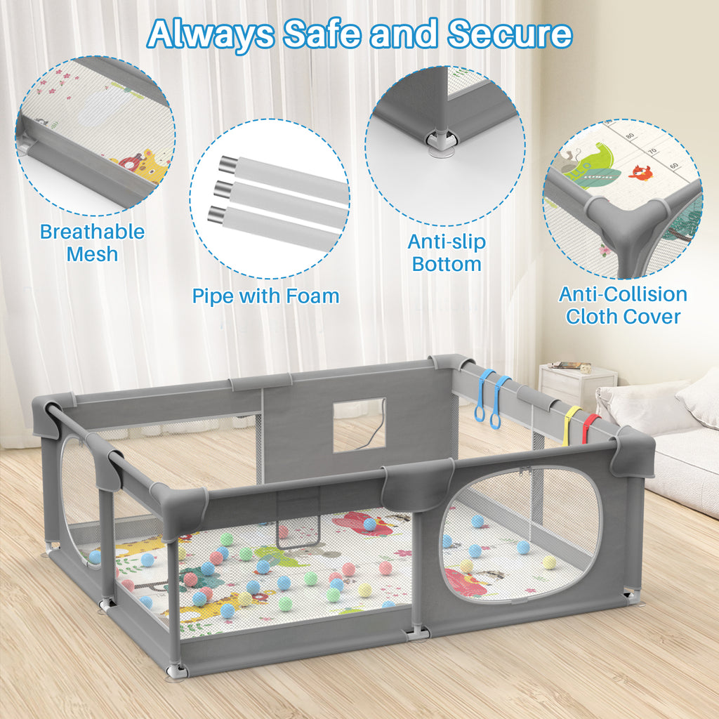 Baby Playpen with Mat, 71 x 59-inch Extra Large Play Yard for Baby and Toddler
