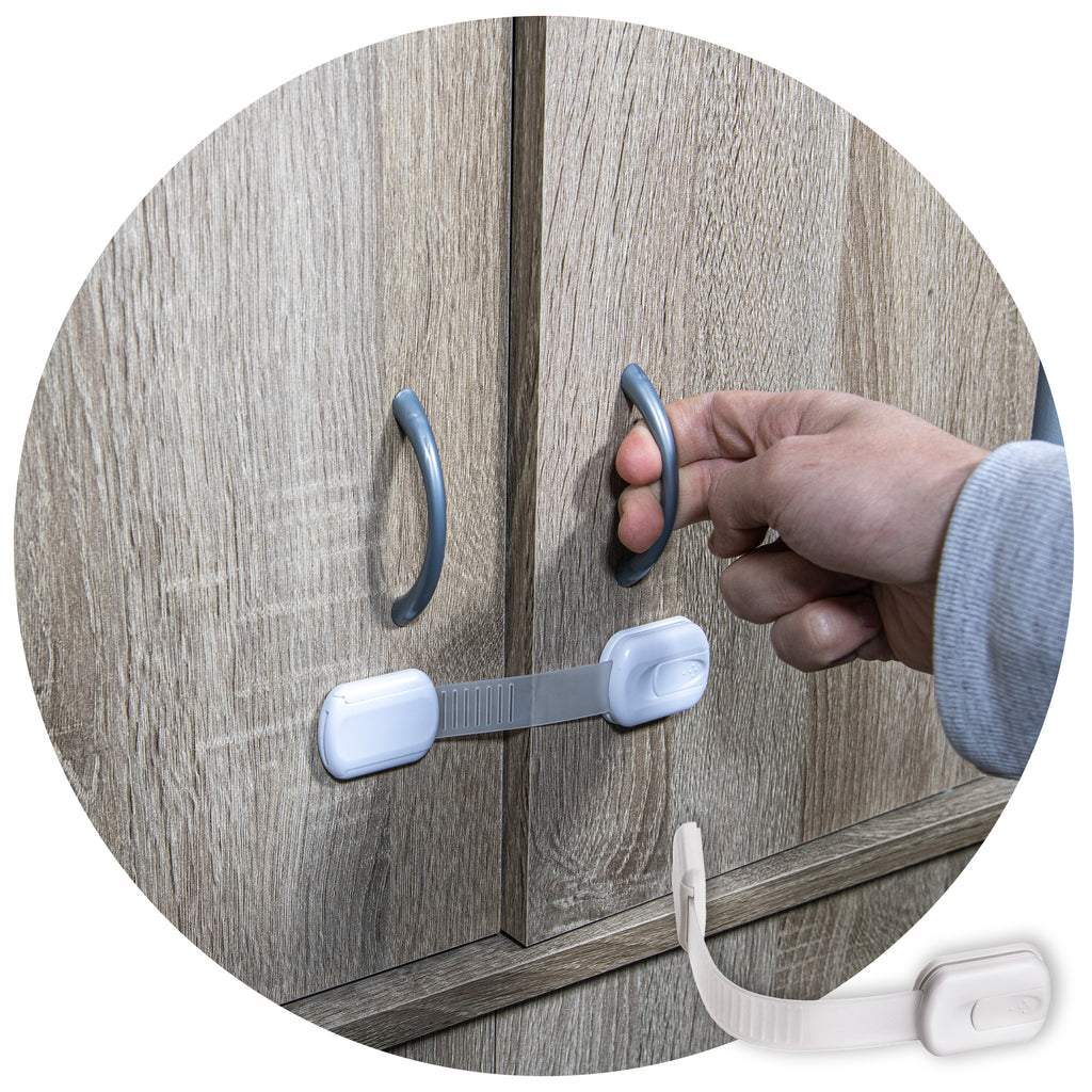 8-Pack Child Safety Cabinet Locks - Adjustable Child Cabinet Locks with 3M  Adhesives - White and Clear Baby Locks for Cabinets and Drawers, and More -  Easy to Install Baby Proofing Cabinets